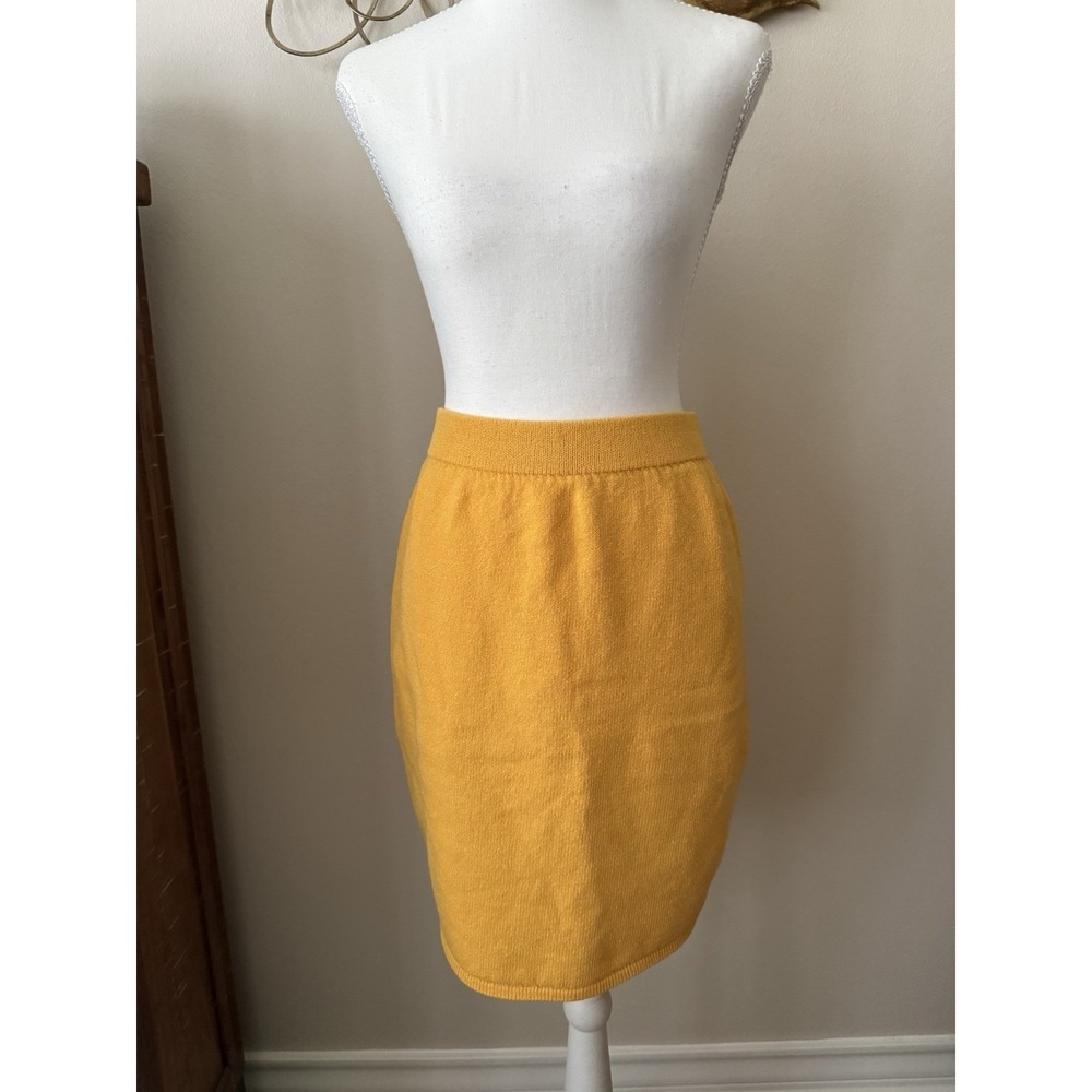 Vintage St John Sport‎ Marie Gray Yellow Knit Pencil Skirt Size 10 USA Stretch